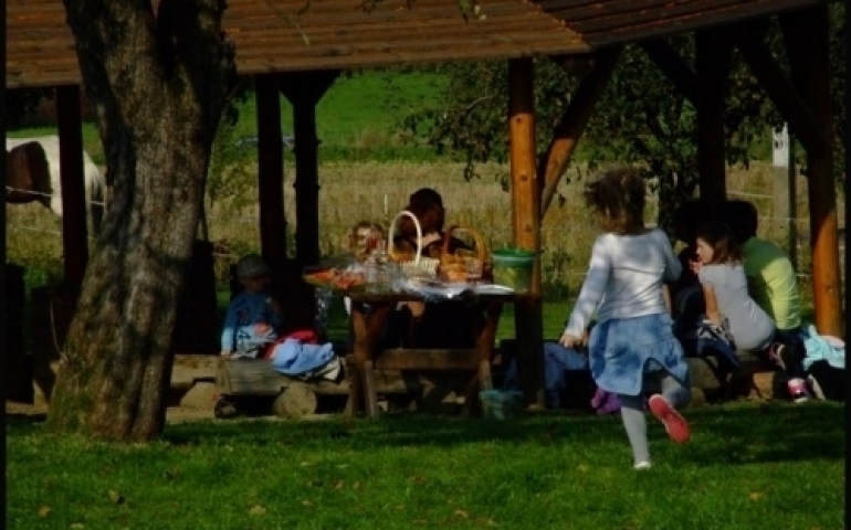 Rodzinny piknik w sadzie